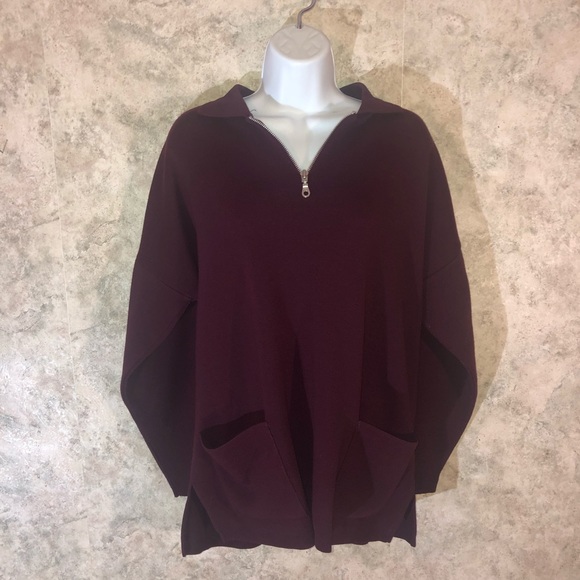 Karen Lessly Tops - Karen Lessly 3/4 Sleeve Zipper-Collar Pocket Top
